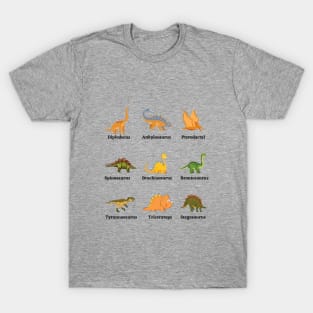 Dinosaurs Characters and Dino Pack Names T-Shirt